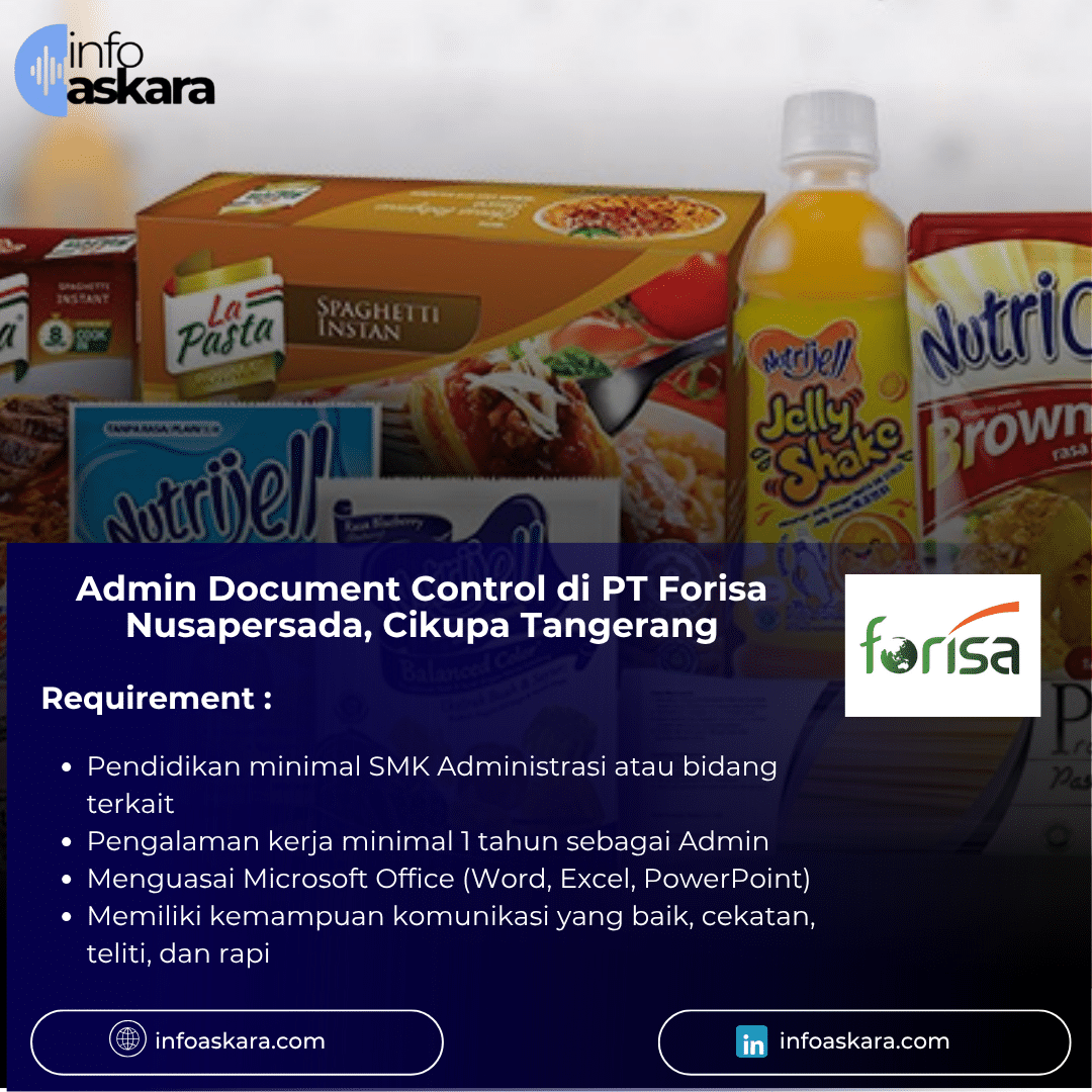 Home 11 Admin Document Control di PT Forisa Nusapersada, Cikupa Tangerang